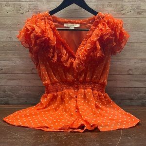 ⭐️ Orange with White Polka Dot Ruffled Blouse